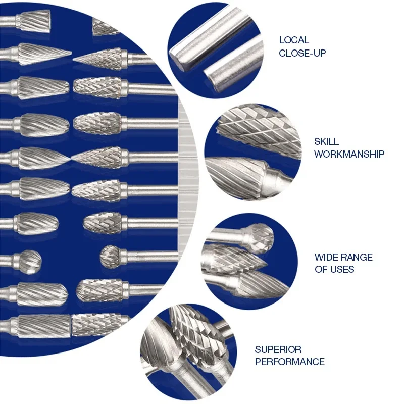 ทังสเตนคาร์ไบด์เจาะบิต Burr ชุดแฟ้มโรตารี่ 3mm CNC end Mills เหล็ก Burs แกะสลักบดใบมีด chamfering เครื่องตัดโลหะ