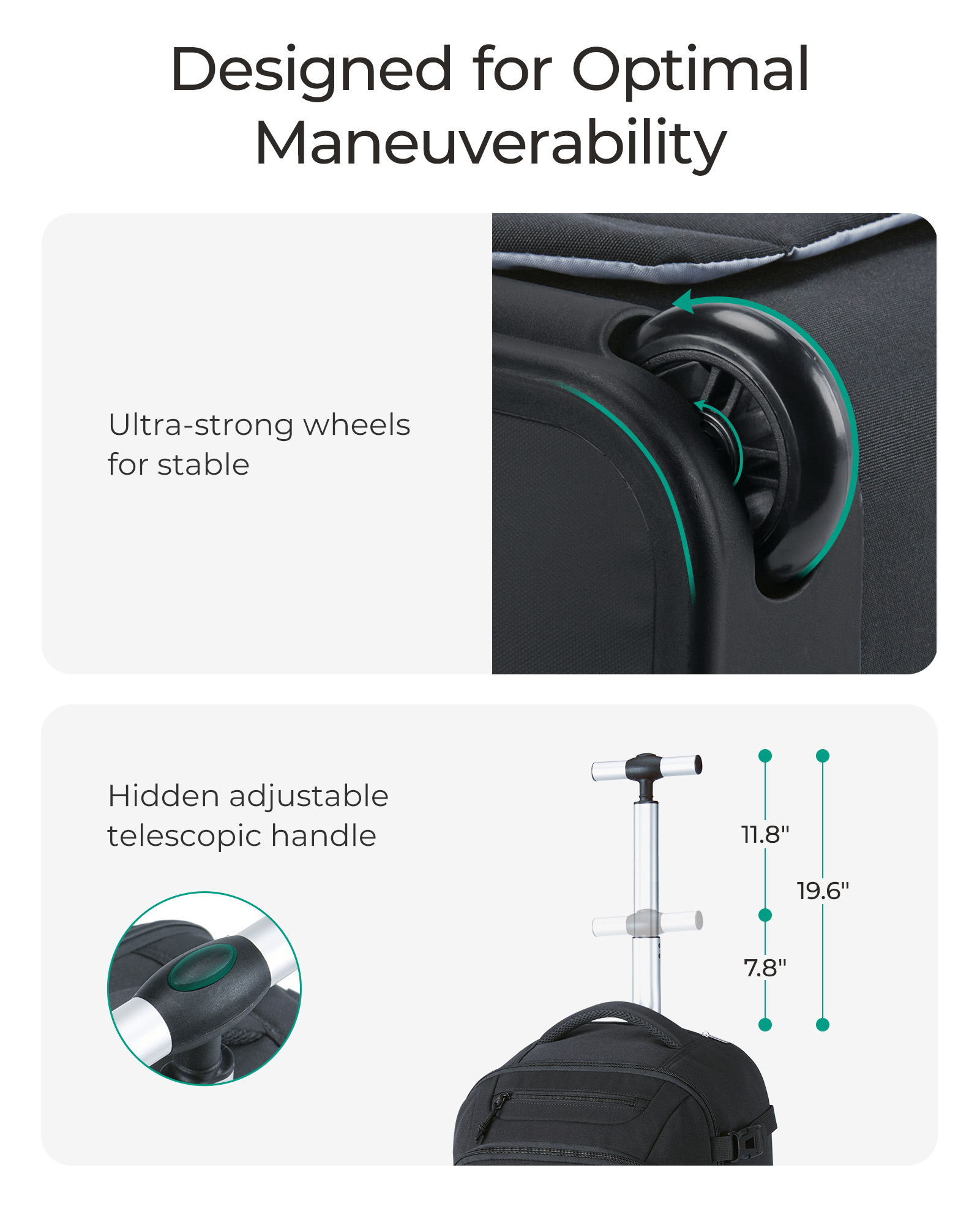 Mochila BAGSMART com rodinhas para laptop de 17 polegadas, resistente à água, grande capacidade, 40L, bagagem de viagem, mochila com rodas para homens e mulheres