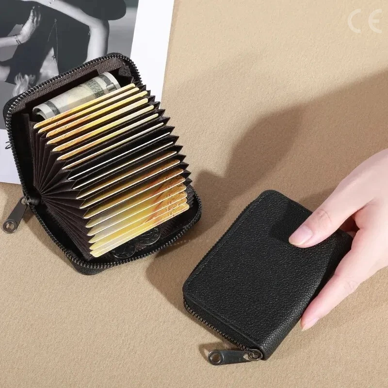 20 Detents Cards Holders PU Business Bank Credit Bus ID Card Holder Cover Coin Pouch Anti Demagnetization Wallets Bag Organizer