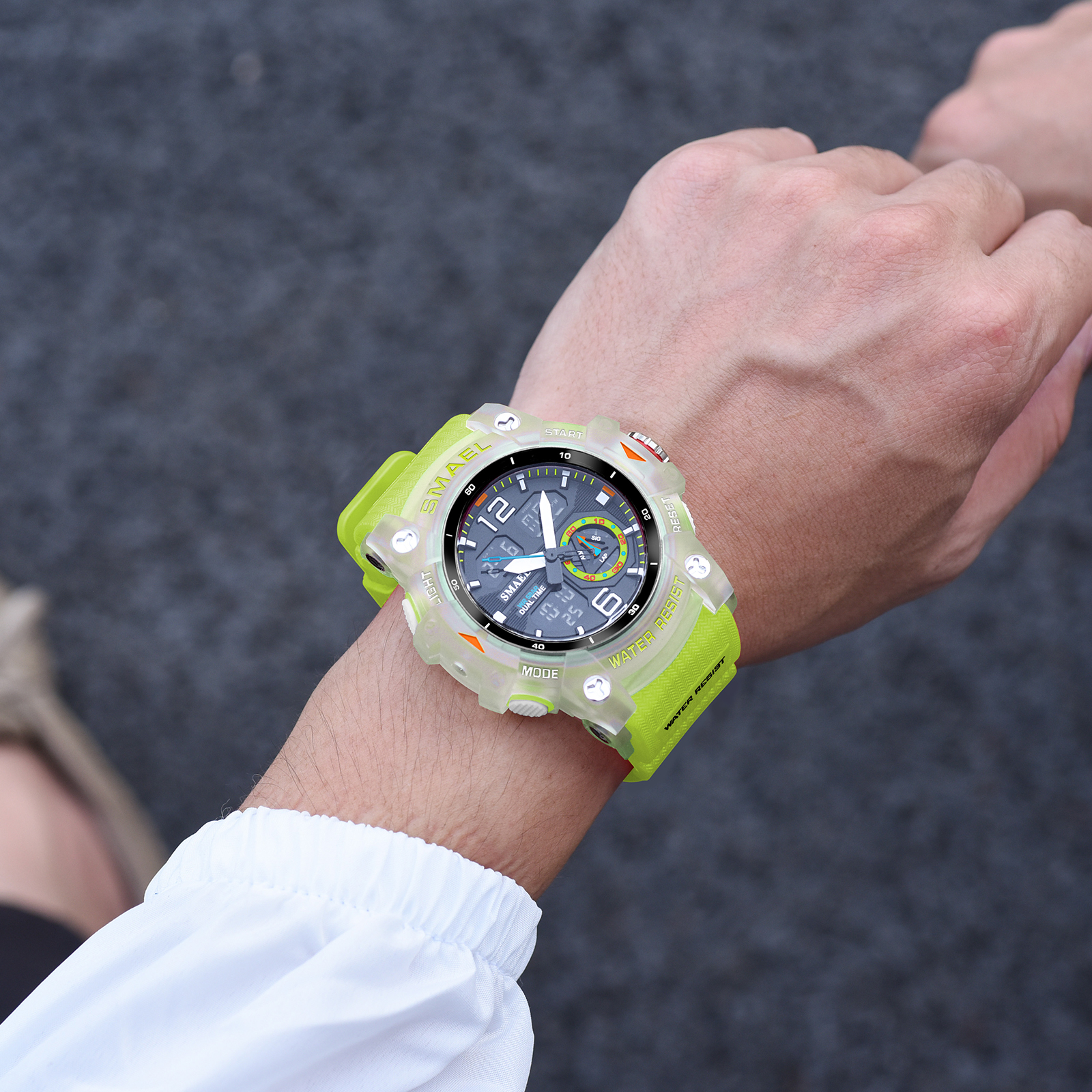 SMAEL zegarek sportowy wojskowy zegarek na rękę dla mężczyzn stoper z budzikiem LED cyfrowe podświetlenie podwójny wyświetlacz czasu wodoodporny zegarek męski 8007