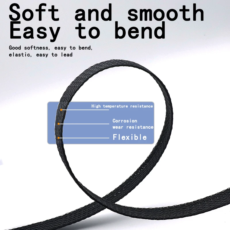 3m/9.85ft PET Expandable Braided Sleeving Flexible Wire Mesh Sleeve Black For TV Audio PC Cords Protect From Pets Chewing