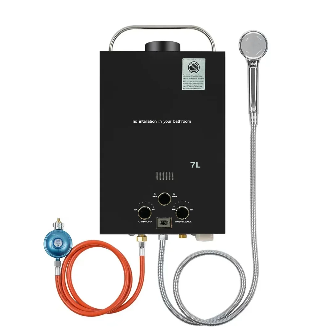 アウトドア用のポータブルプロパン給湯器,タンクレスガス給湯器,さまざまな保護,rvキャビン,キャンプ用,7l