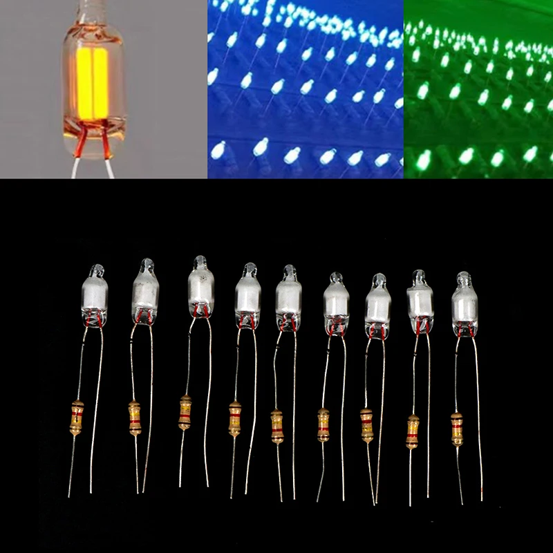 10 Stuks Neon Gloeilampen 4*10Mm 5*13Mm Hoofdstroomindicator Met Weerstand 220V Rood/Blauw/Groen