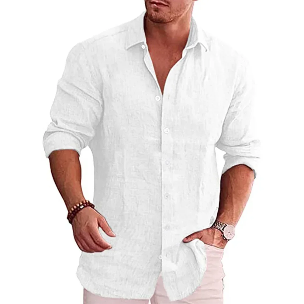 Camisa de manga larga de algodón y lino para hombre, superventas de otoño, Color sólido, estilo informal, camisa de lino informal de talla grande para hombre