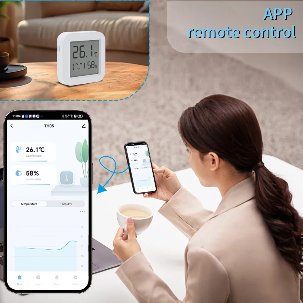 Tuya sensor de temperatura e umidade tela lcd bluetooth-compatível app monitor de controle remoto para casa ambiente vida inteligente