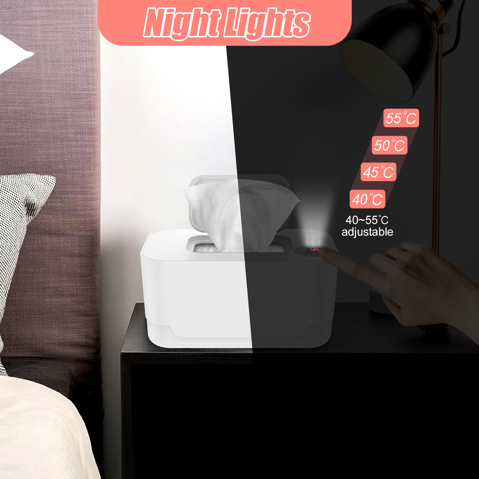 USB Baby Wischen Wärmer LED Licht Feuchttücher Warm Halten Box Einstellbare Temperatur Heizung Windel Spender Tragbare Große Kapazität