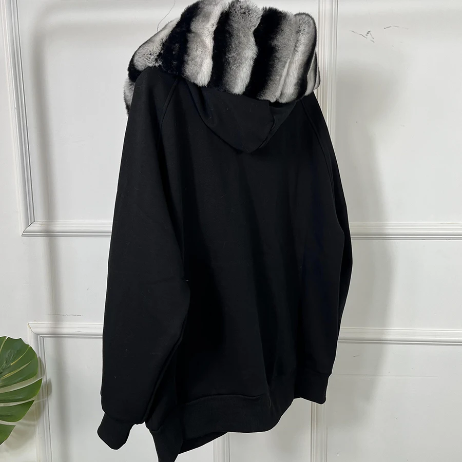 Abrigo de piel de conejo Real Rex para mujer, Sudadera con capucha informal, suéter de cachemira, chaqueta de moda, otoño e invierno, nuevo