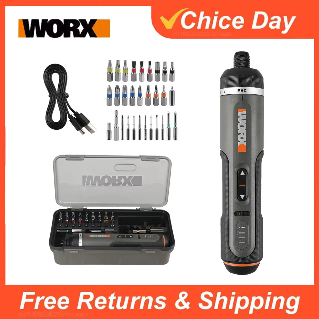 Worx-juegos de 30 bits, herramientas eléctricas WX242, juego de destornilladores eléctricos, taladro inalámbrico inteligente, destornilladores, juego recargable por USB, reparación del hogar