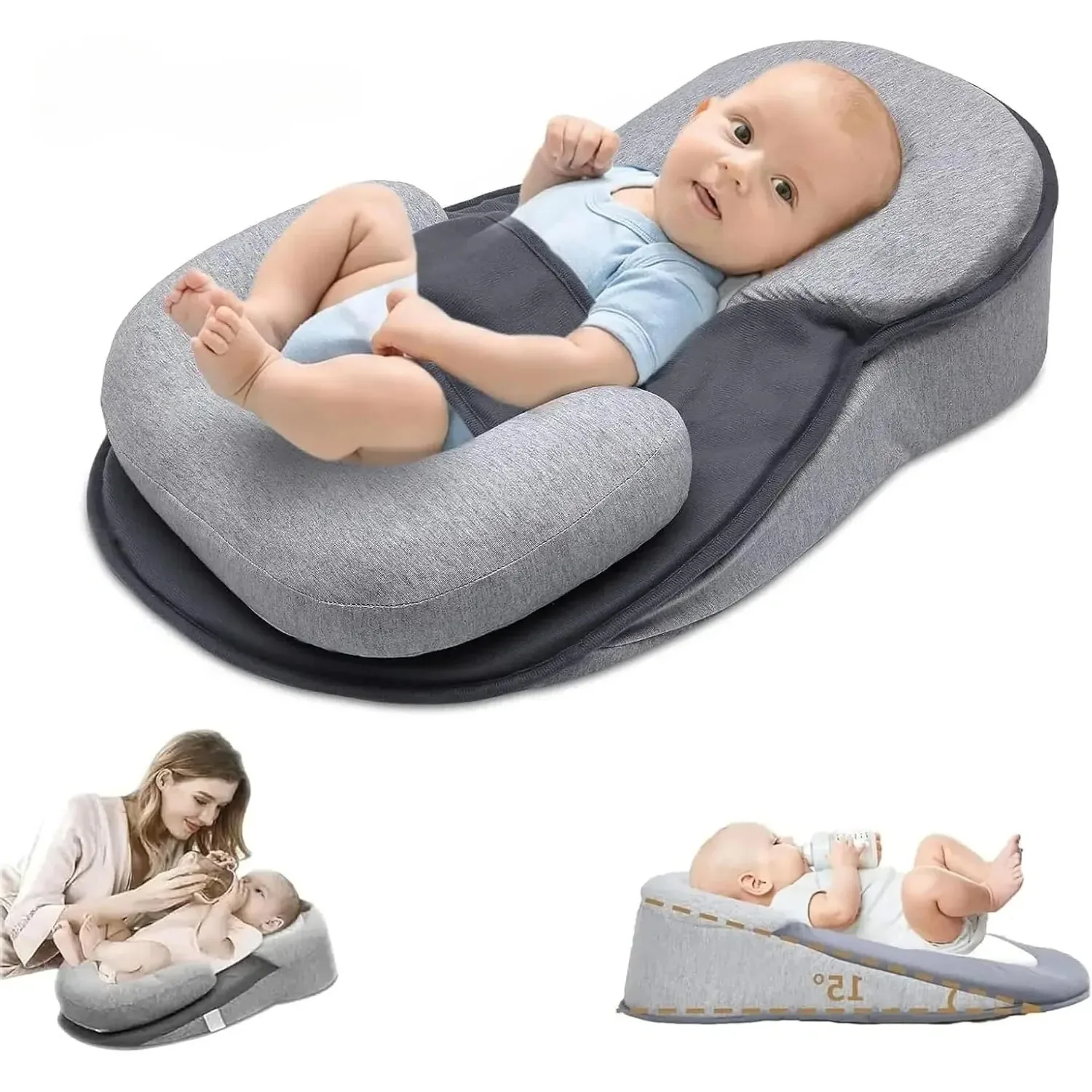 Nuovo cuscino a zeppa per neonati per neonati, supporto per l'alimentazione infantile Cuscino anti-riflusso per allattamento riduce lo scuppo con cinghie di sicurezza