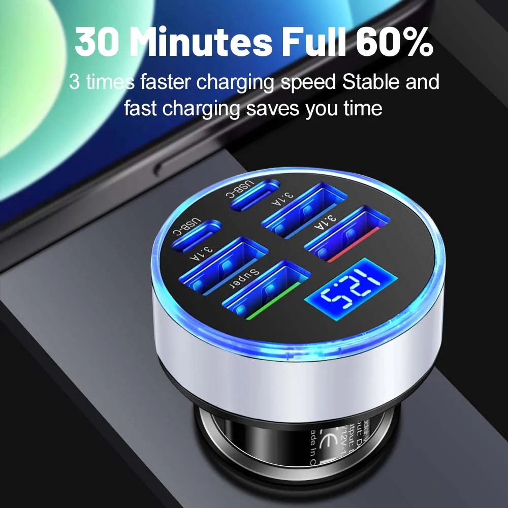 Cargador de coche de 100W, 6/10 puertos, carga rápida PD QC3.0, USB C, adaptador tipo C para iPhone, Xiaomi, Samsung, Huawe