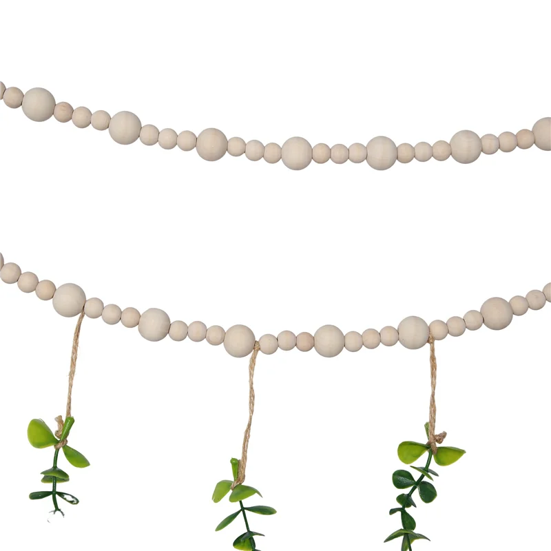 HRBAJ-2X Eucalyptus Boho Dekorasi Dinding Besar Boho Kamar Tidur Hiasan Dinding Manik-manik Kayu Garland Buatan Kayu Putih Tanaman Hijau Alami