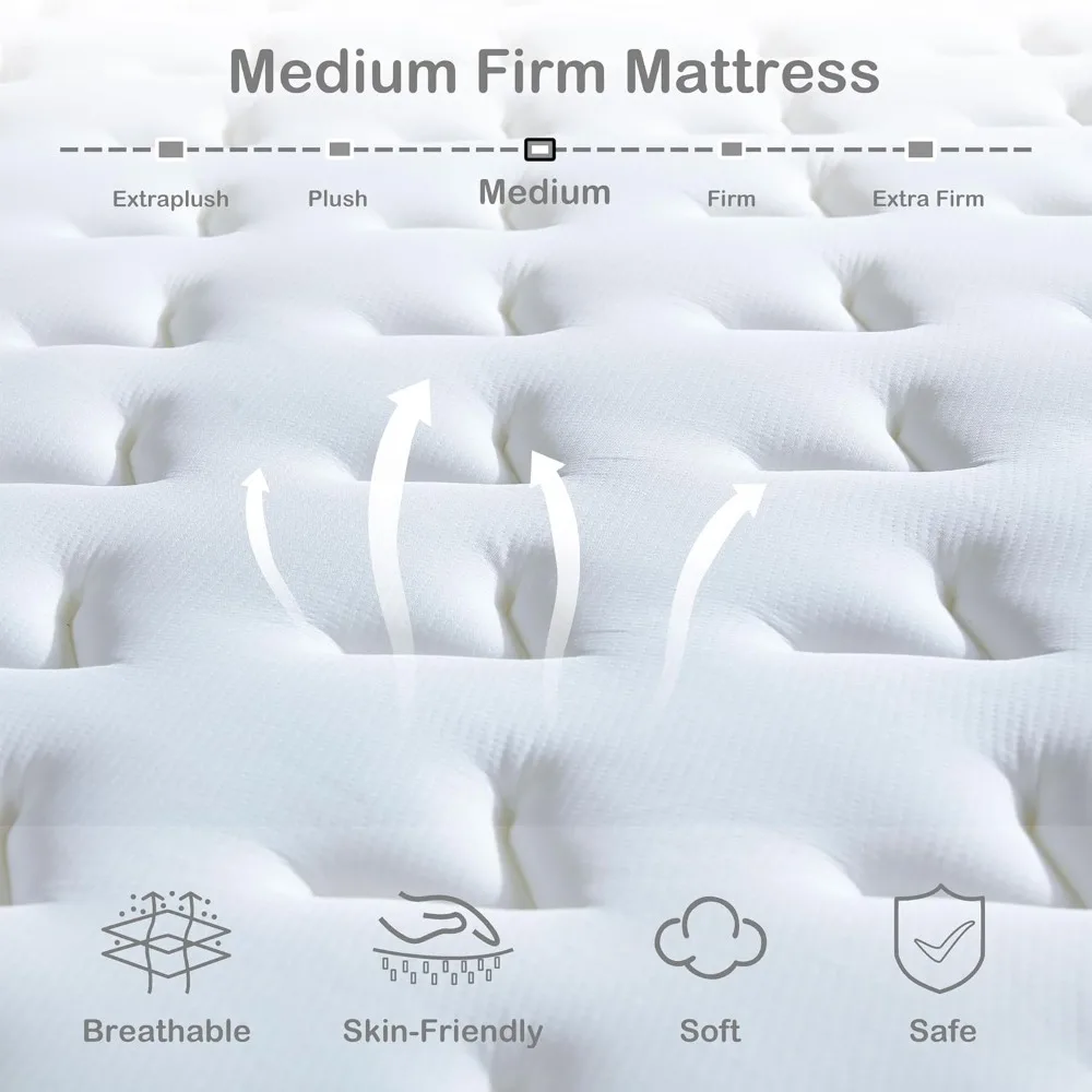 Queen Size Mattress, 12 Inch Hybrid Mattress with Memory Foam and Individual Pocket Springs for Motion Isolation, Pressure Relie