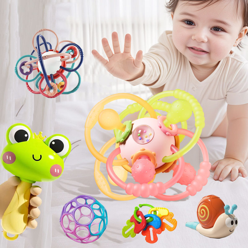 Погремушки, детские игрушки, силиконовый прорезыватель для детей 0-12 месяцев, сенсорный развитие, ручной шарик, погремушка, мягкие игрушки для младенцев, прорезывание зубов