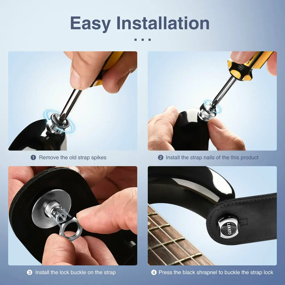 LEKATO Guitar Strap Button Locks Quick Release Security Retainer Anti-Rust Metal