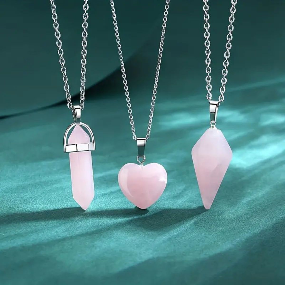 3pcs Rose Quartz Necklaces Pendants Set For Spiritual Energy Witchcraft Reiki, Holiday Gift, Birthday Gift