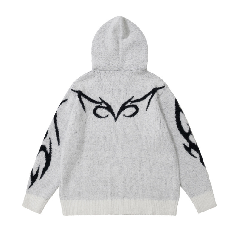 Herren Vintage Strickwaren Y2K Grafik Pullover Winter Reißverschluss Übergroße Strickjacke Pullover Unisex Ästhetische 2000er Jahre Kleidung für Teenager