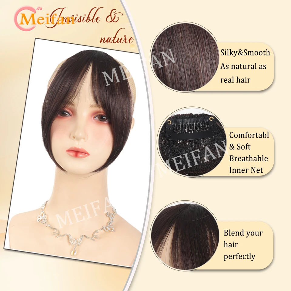 Lightweight Air Bangs Middle Part Natural Front Forehead Invisible Hair Patch Round Face French Bangs Fake Bangs For Women