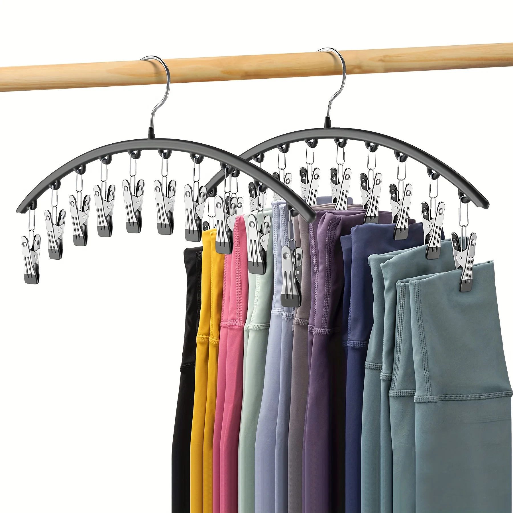 Colgador de forma curva, perchas de Metal para pantalones de Yoga, organizador para armario, percha para pantalones con 10 pinzas para la ropa, capacidad para 10 mallas, 1 ud.