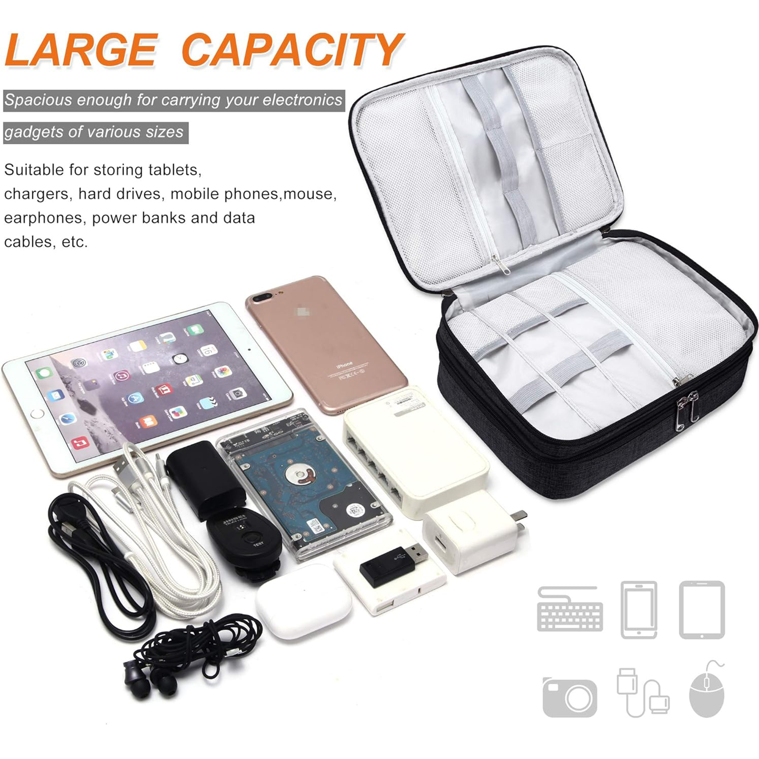 Portable Travel Cable Organizer Case Cable Storage Bag Waterproof Digital Electronic Accessories Organizer for USB Charger Plug
