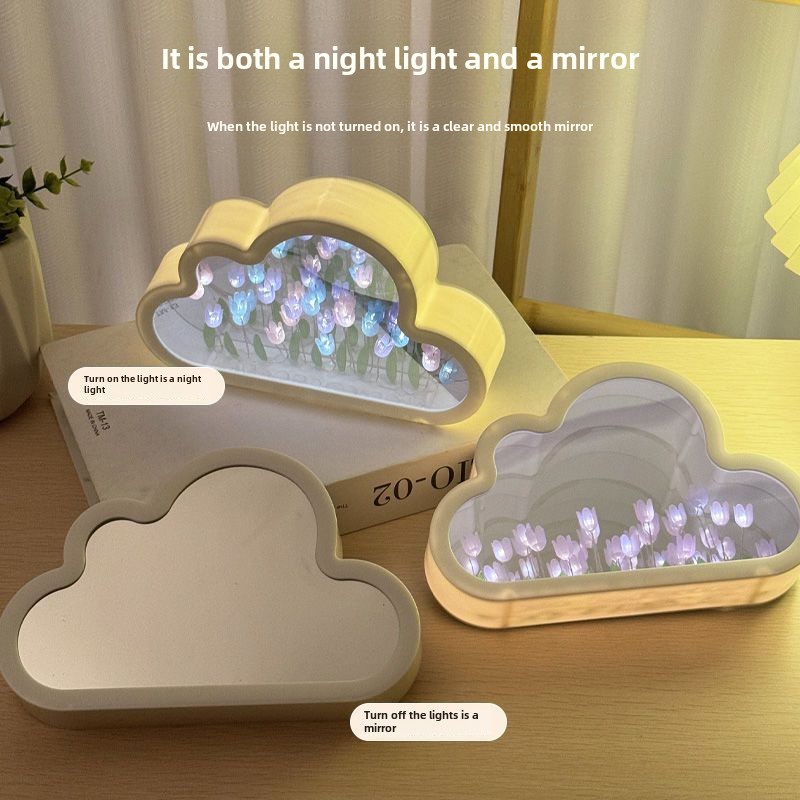 Tulipán nube mar de flores luz nocturna hecha a mano luz creativa atmósfera luz transparente Qixi amantes regalo decoración de escritorio
