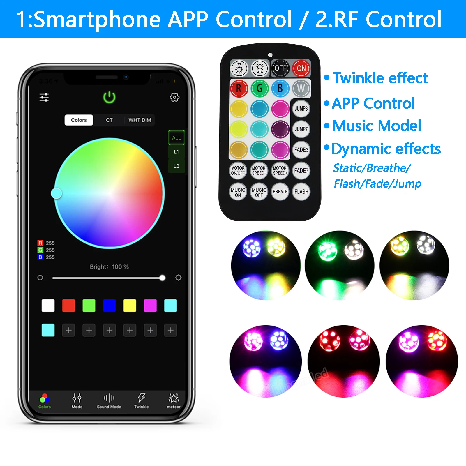 20W RGBW คู่รถ Starry Sky Music Control หลังคารถ Star ไฟเบอร์ออปติกชุดเพดานดาวสมาร์ท APP Twinkle ไฟเบอร์ออปติก