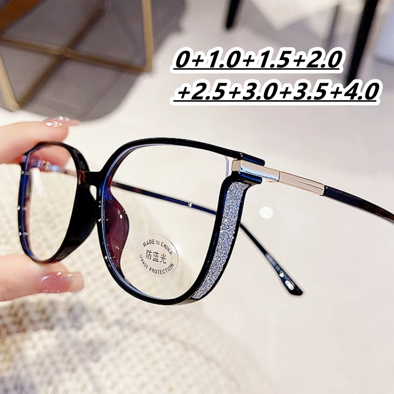 Gafas de lectura de visión de lejos de lujo para mujer, gafas de ordenador con bloqueo de luz azul, nuevas gafas de ojo de gato de moda para mujeres y hombres