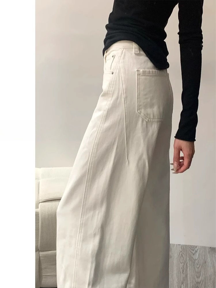 Calças Jeans Brancas de Cintura Alta com Pernas Largas para Mulheres, Estilo Casual, Novo Estilo de Outono