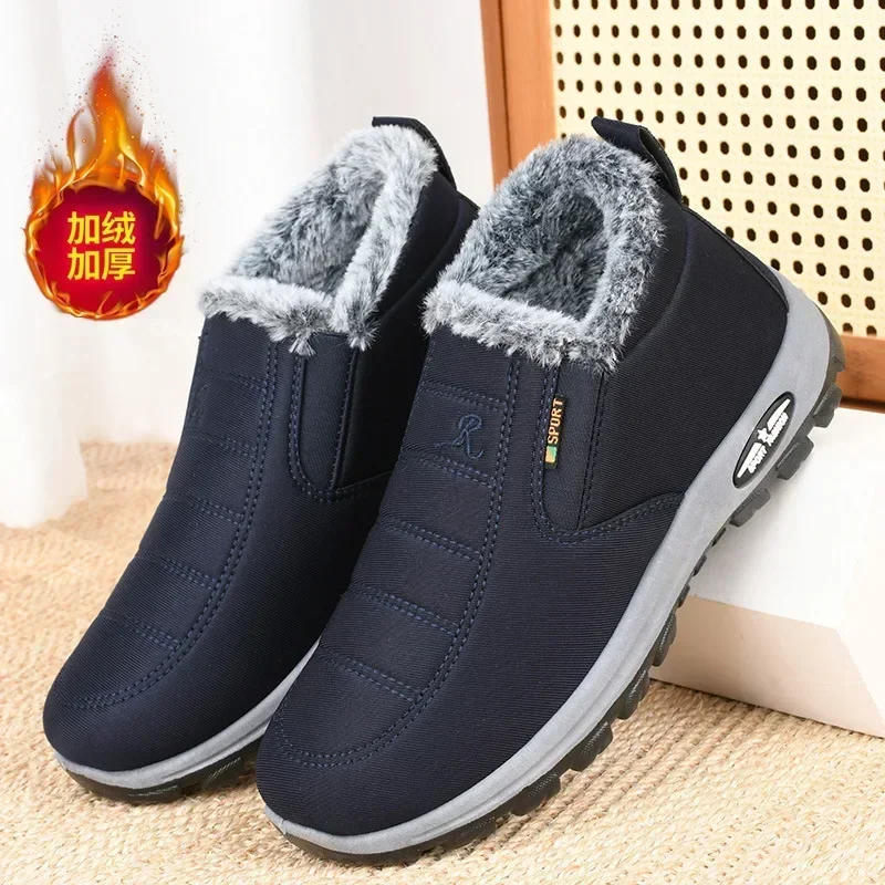Botas de nieve de invierno para Hombre, botines informales sin cordones, zapatillas cómodas de piel cálida, Botas antideslizantes, Zapatos para Hombre 2024