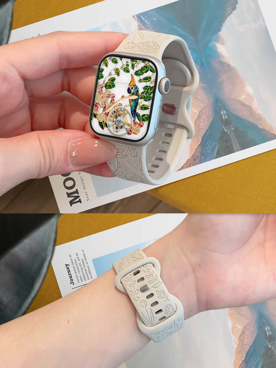 Correa de silicona con patrón grabado en caliente para Apple Watch 42mm 46mm 38mm 40mm 41mm correa deportiva para Iwatch Series 10 9 8 Ultra 7 6