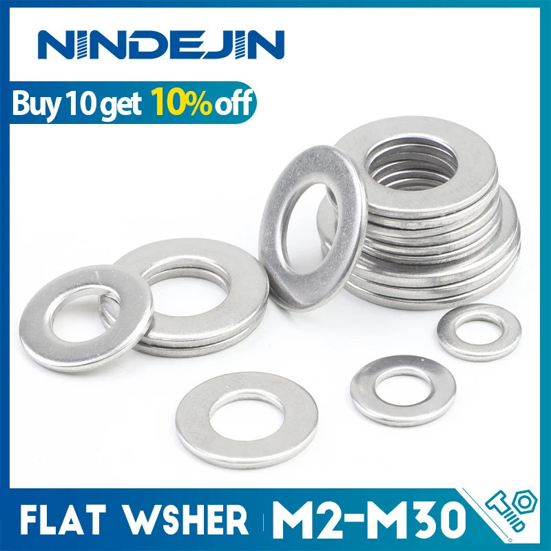 1-100 Uds arandela plana M2 M2.5 M3 M4 M5 M6 M8 M10 M12 M14 M16 M18 M20 M22 M27 arandelas de acero inoxidable juntas de arandela plana DIN125