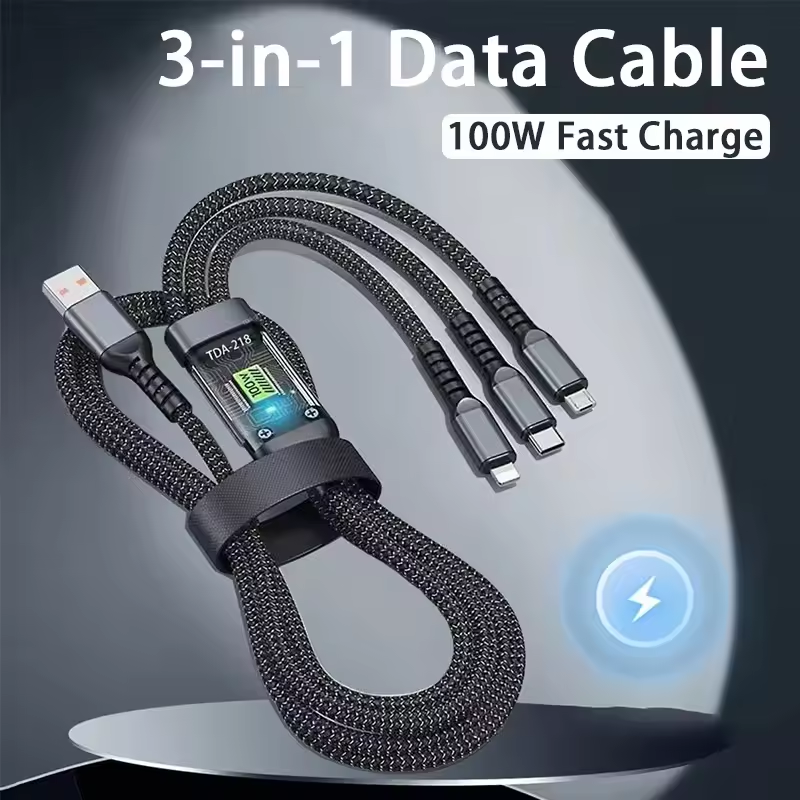 3 In 1 100W LED Digital Display USB Cable Type C Usb Micro For iphone Samsung Huawei Xiaomi Multi Port Multiple Charging Wire