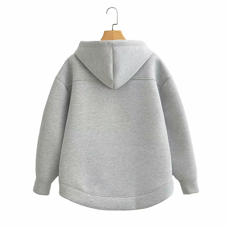 Alobee Herbst Frauen Grau Schwarz Jacke Mit Kapuze Lange Sleeve Zipper Jacke Mantel Frau Lose Beiläufige Große Tasche Oberbekleidung Mantel Tops