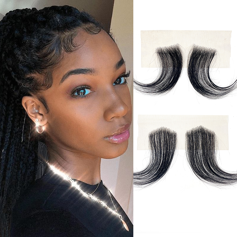 Черные кружевные края 15 см, 100% человеческие волосы, невидимые натуральные челки, бесшовное покрытие линии лба, патч, боковой край, патч