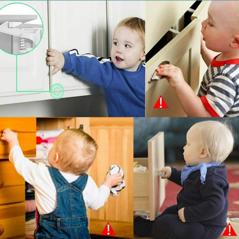 Cerradura de seguridad adhesiva para cajón de puerta de armario, cerraduras de armario con hebilla Invisible, protección para niños, 1-5 uds.