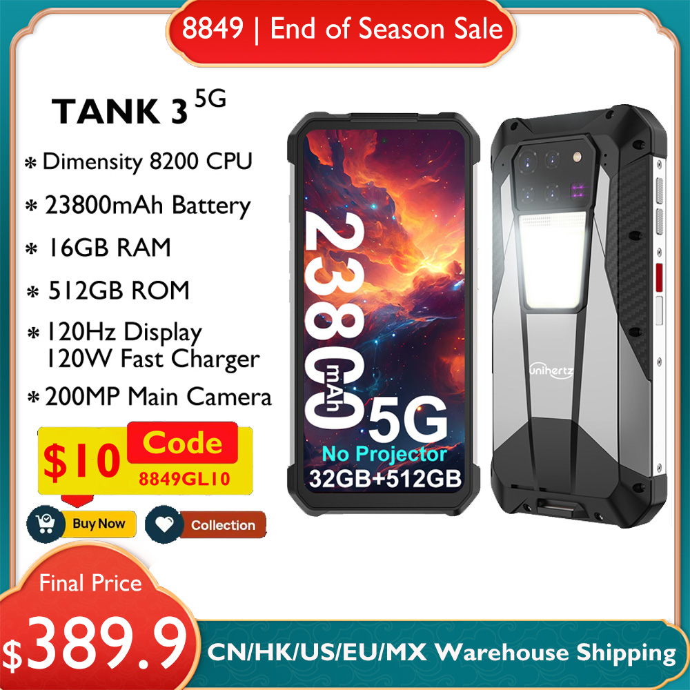 8849 Tank 3 Smartphone resistente 32GB 512GB 23800mAh 120W Cargador Dimensity 8200 5G Teléfono celular 200MP 120Hz Luz LED Teléfono móvil