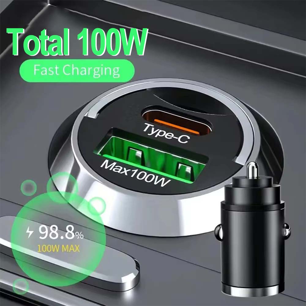 デュアルポートUSBカーチャージャー,急速充電,iPhone, Samsung, Xiaomi電話用,3.0 W,タイプC,急速充電,100