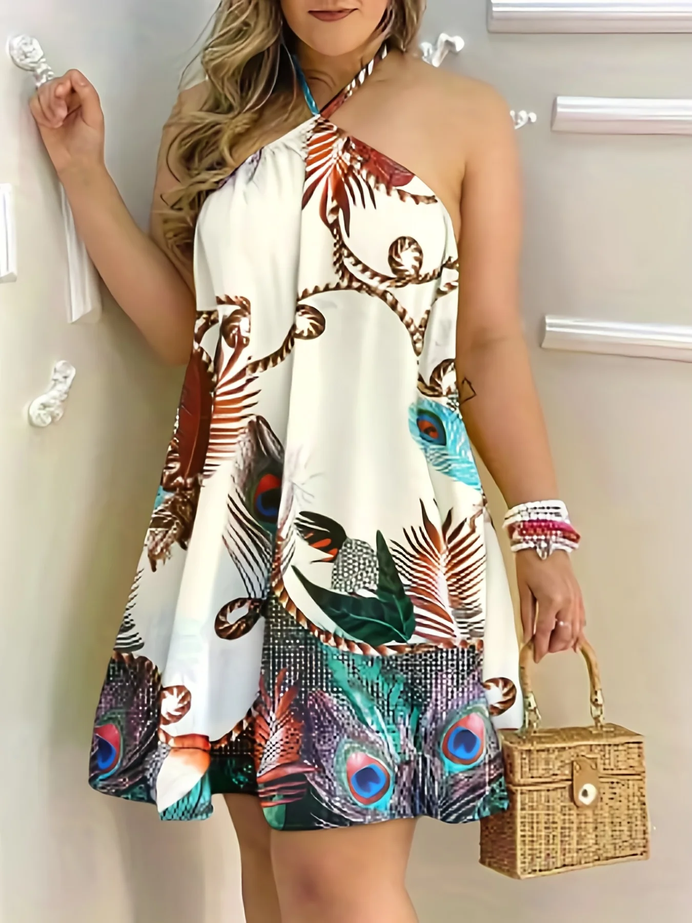 Plus Size Kleider für Frauen sexy ärmellose rücken freie kurze Mini kleid lose Neck holder Print Strand Sommerkleid Blumen Vestido