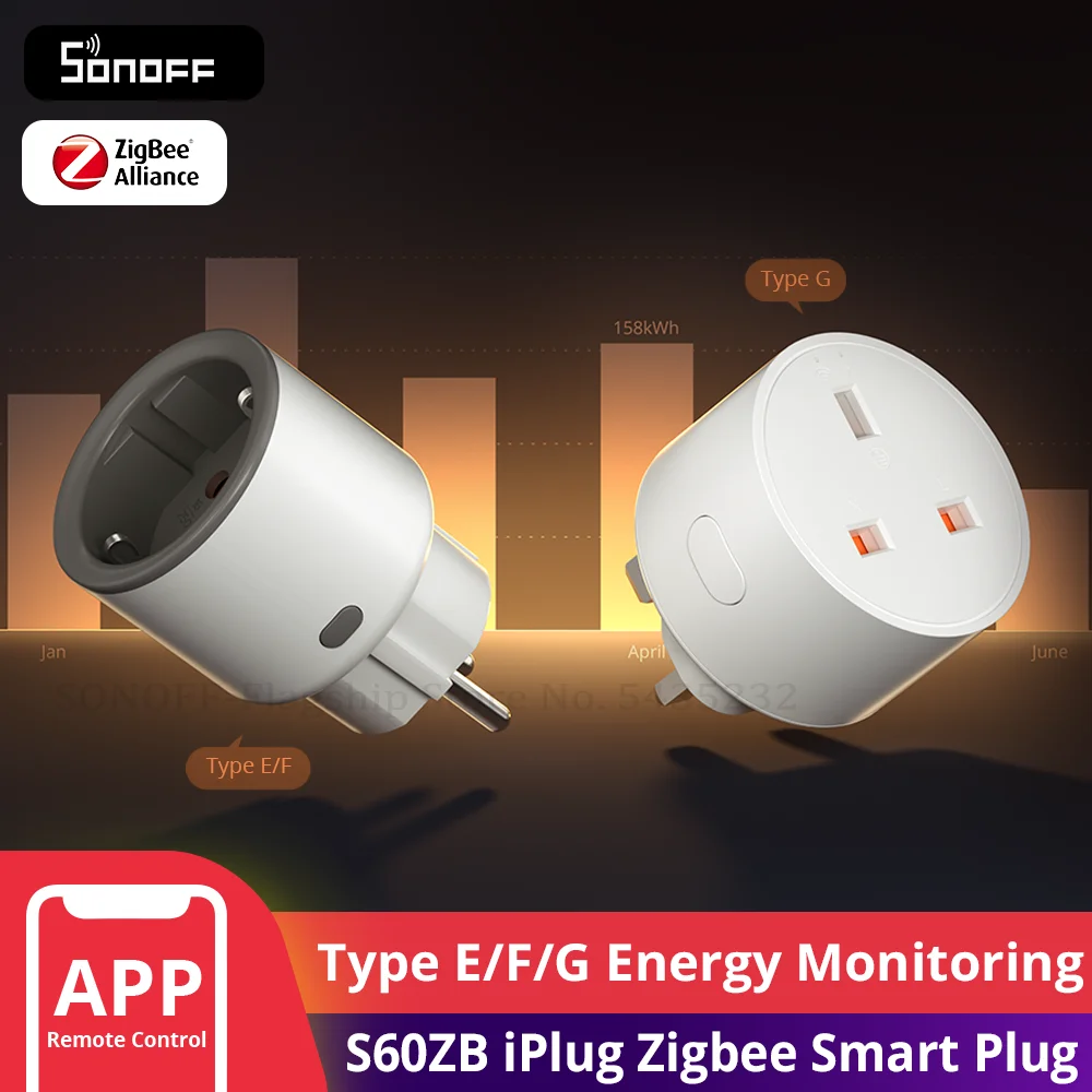 SONOFF S60ZB iPlug Zigbee Smart Plug Мониторинг энергии Беспроводная розетка Таймер Умный переключатель Голосовое управление Google Home Amazon Alexa