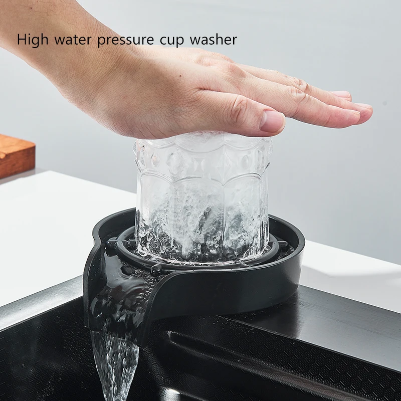 Évier de cuisine cascade en acier inoxydable 304, grand fente unique intégrée 60x45cm, ensemble de robinets, lave-tasse, tête de pulvérisation extractible à 3 voies