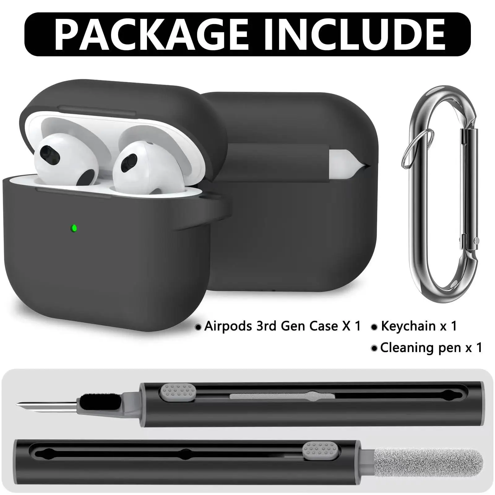 Capa airpods pro com kit de limpeza, capa protetora de silicone macio para apple airpod pro 2a/1a geração para mulheres e homens