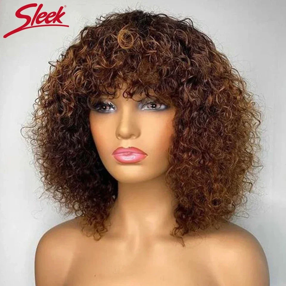 Peruano curto pixie bob corte perucas de cabelo humano com franja jerry encaracolado não peruca dianteira do laço destaque mel loira perucas coloridas