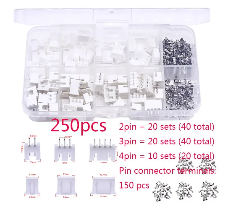 230/250 Pcs XH2.54 2p 3p 4p 5pin 2.54mm Pitch Terminal ชายและหญิงชุดที่อยู่อาศัย Pin Connector Terminal Connector Kit สําหรับสายไฟ