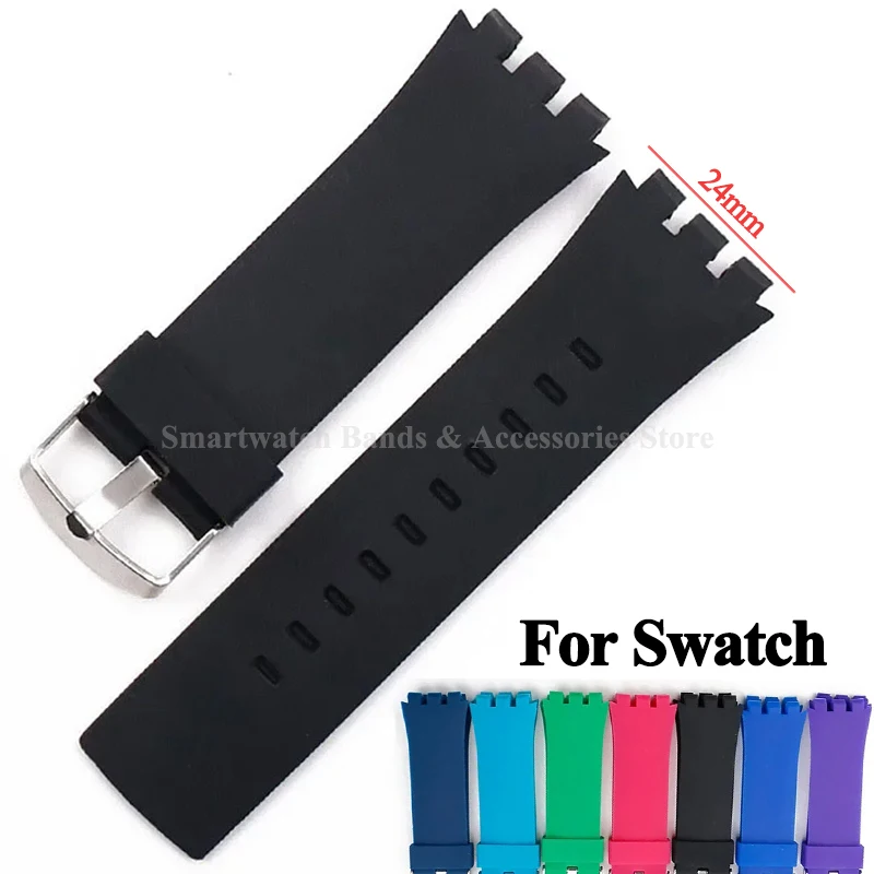 Tali jam tangan untuk SWATCH untuk SURB100 untuk SURW100 24mm, gelang silikon lembut tahan air, aksesori jam tangan pria