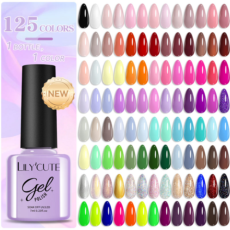 LILYCUTE 7ml 125 Colors Nail Gel Polish Solid Color Gel Semi Permanent UV Gel Soak off UV LED Gel Nail Varnish For Nail Manicure