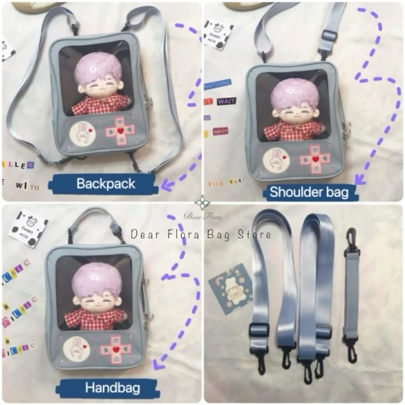 女性用ロリータバックパック,y2kかわいいクリア,カワイイショルダーバッグ,DIYディスプレイ,透明ポケット,和風人形,トートバッグ