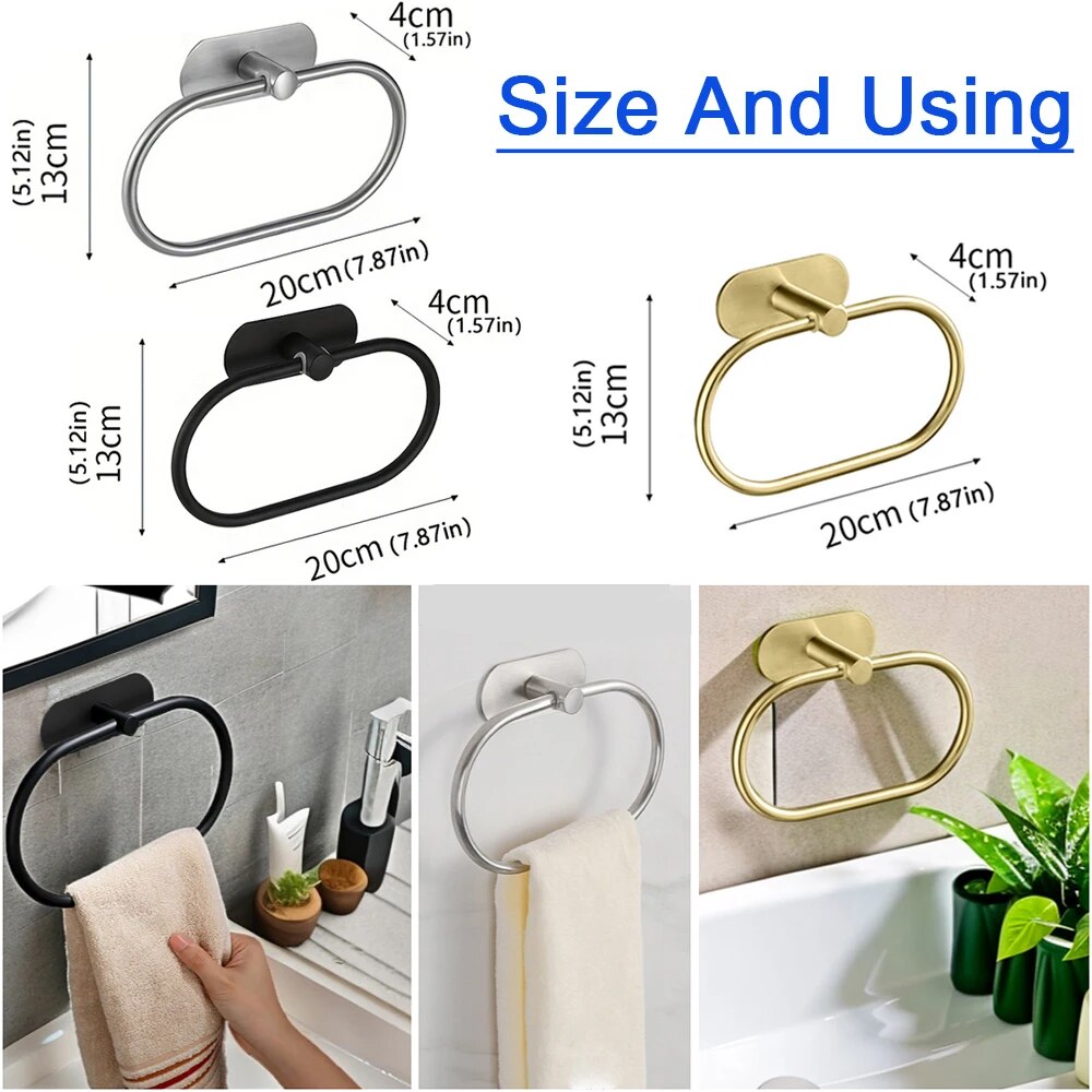Portasciugamani in acciaio inossidabile portasciugamani da bagno autoadesivo appendiabiti da bagno nero anello Rail Bar accessori per la conservazione della cucina