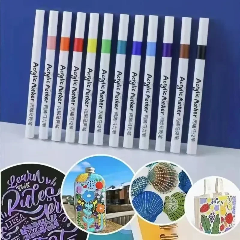 12-60 สีอะคริลิคชุดปากกามาร์กเกอร์สี Art MARKER Soft TIP ปากกาสําหรับเด็กหินสีเซรามิคแก้วไม้ผ้าภาพวาด