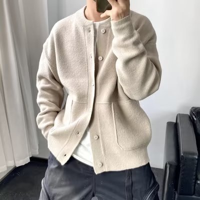 Chinese Sle Open Cardigan Sweater Button Casual Loose Jacket Youth Autumn Winter Couple Knitted Wear Long Sleeve Stand Collar
