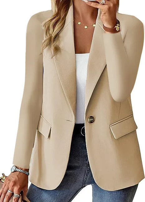 Blazer feminino casual de manga comprida, cor sólida, gola, botão, temperamento simples, commuter, plus size