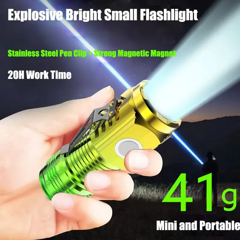 Linterna superbrillante de 3LED, Mini linterna de Flash de ráfaga portátil, foco de emergencia recargable para exteriores con Clip de bolígrafo, imán de cola